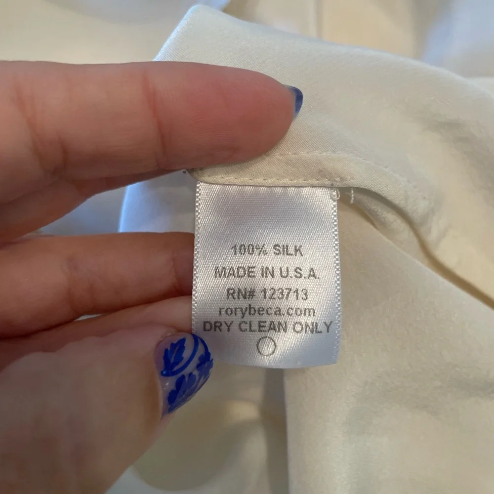 Rory Beca White 100% Silk V-Neck Blouse Size L - Picture 7 of 8